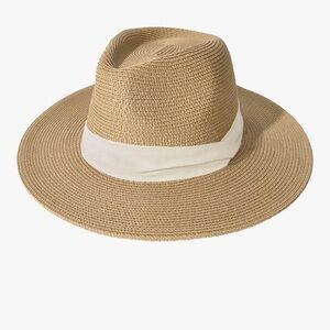 Wide Brim Straw Panama Fedora Sun Hat Khaki Beige Size L/XL UPF Summer Beach